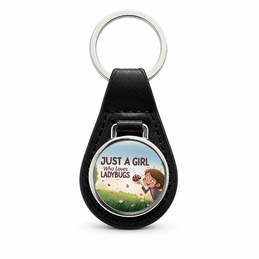 Just A Girl Who Loves Ladybugs Funny Black Leather Metal Keychain