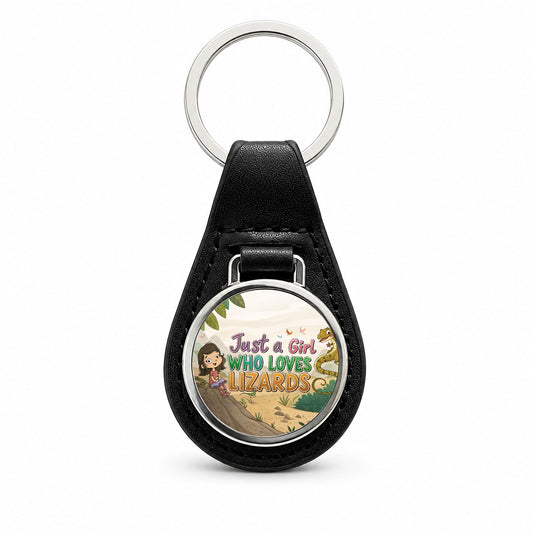 Just A Girl Who Loves Lizards Cute Black Leather Metal Keychain