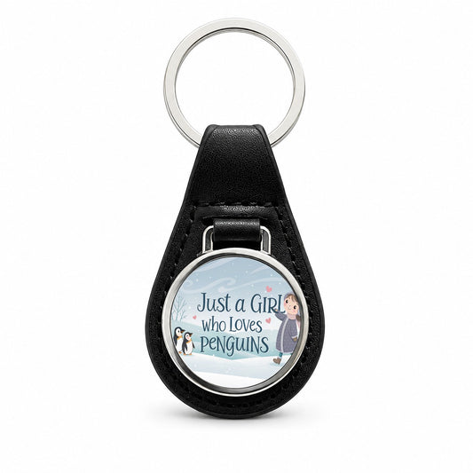 Just A Girl Who Loves Penguins Cute Black Leather Metal Keychain