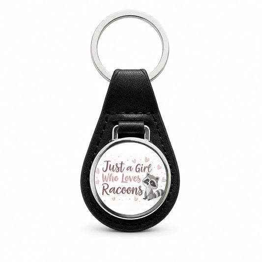 Just A Girl Who Loves Raccoons Cute Black Leather Metal Keychain
