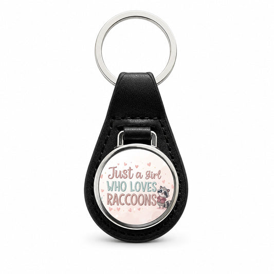 Just A Girl Who Loves Raccoons Funny Black Leather Metal Keychain