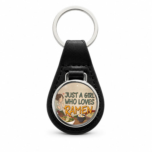 Just A Girl Who Loves Ramen Cute Black Leather Metal Keychain