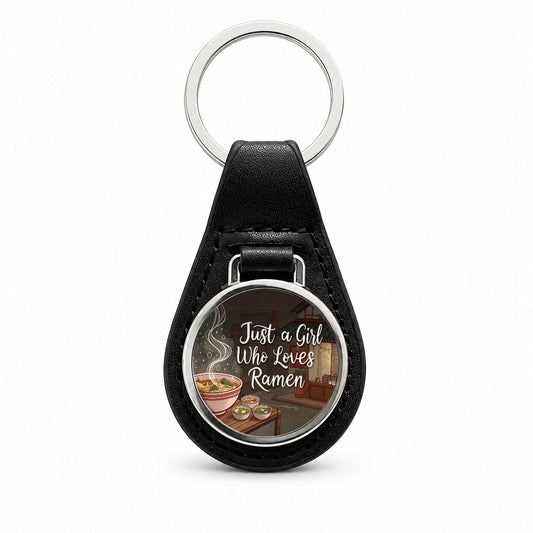 Just A Girl Who Loves Ramen Funny Black Leather Metal Keychain