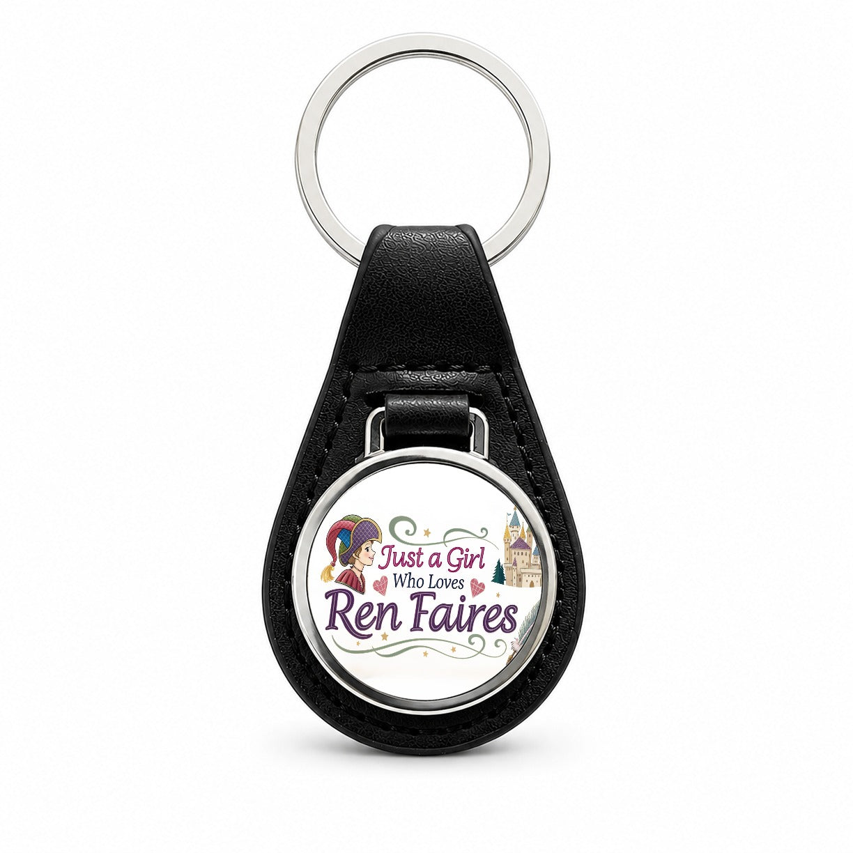 Just A Girl Who Loves Ren Renaissance Faires Black Leather Metal Keychain