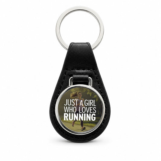 Just A Girl Who Loves Running Jogging Black Leather Metal Keychain