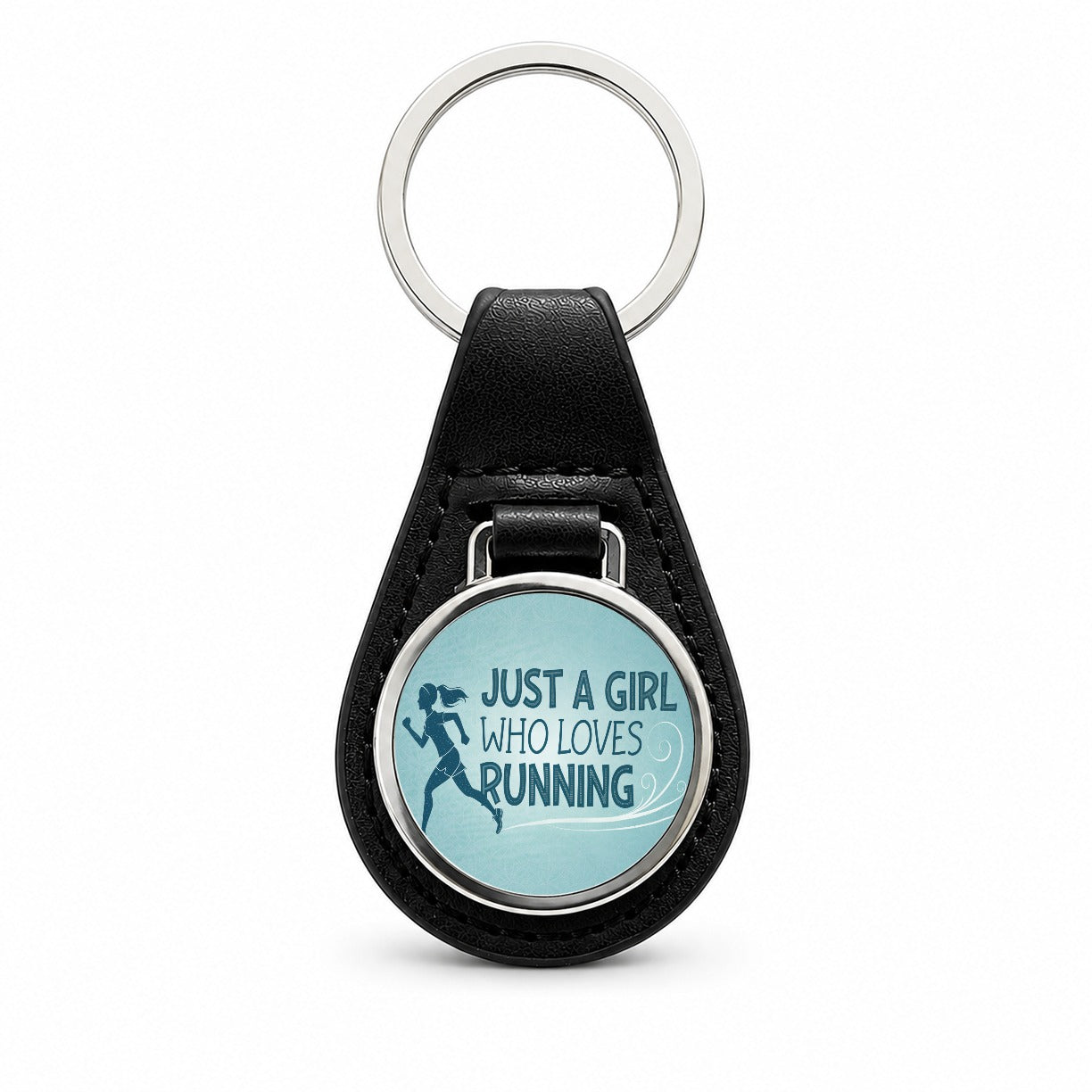 Just A Girl Who Loves Running Black Leather Metal Keychain