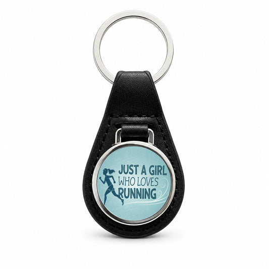 Just A Girl Who Loves Running Black Leather Metal Keychain