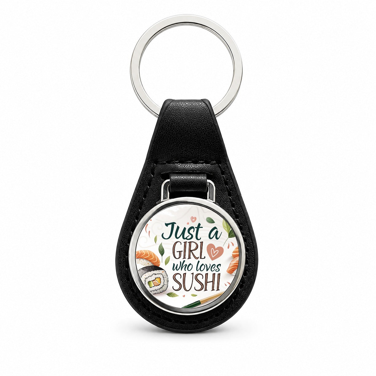 Just A Girl Who Loves Sushi Funny Black Leather Metal Keychain