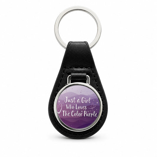 Just A Girl Who Loves The Color Purple Cute Black Leather Metal Keychain