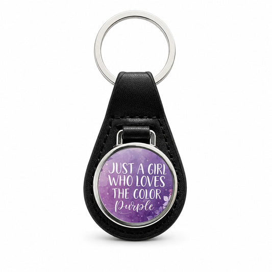 Just A Girl Who Loves The Color Purple Funny Black Leather Metal Keychain