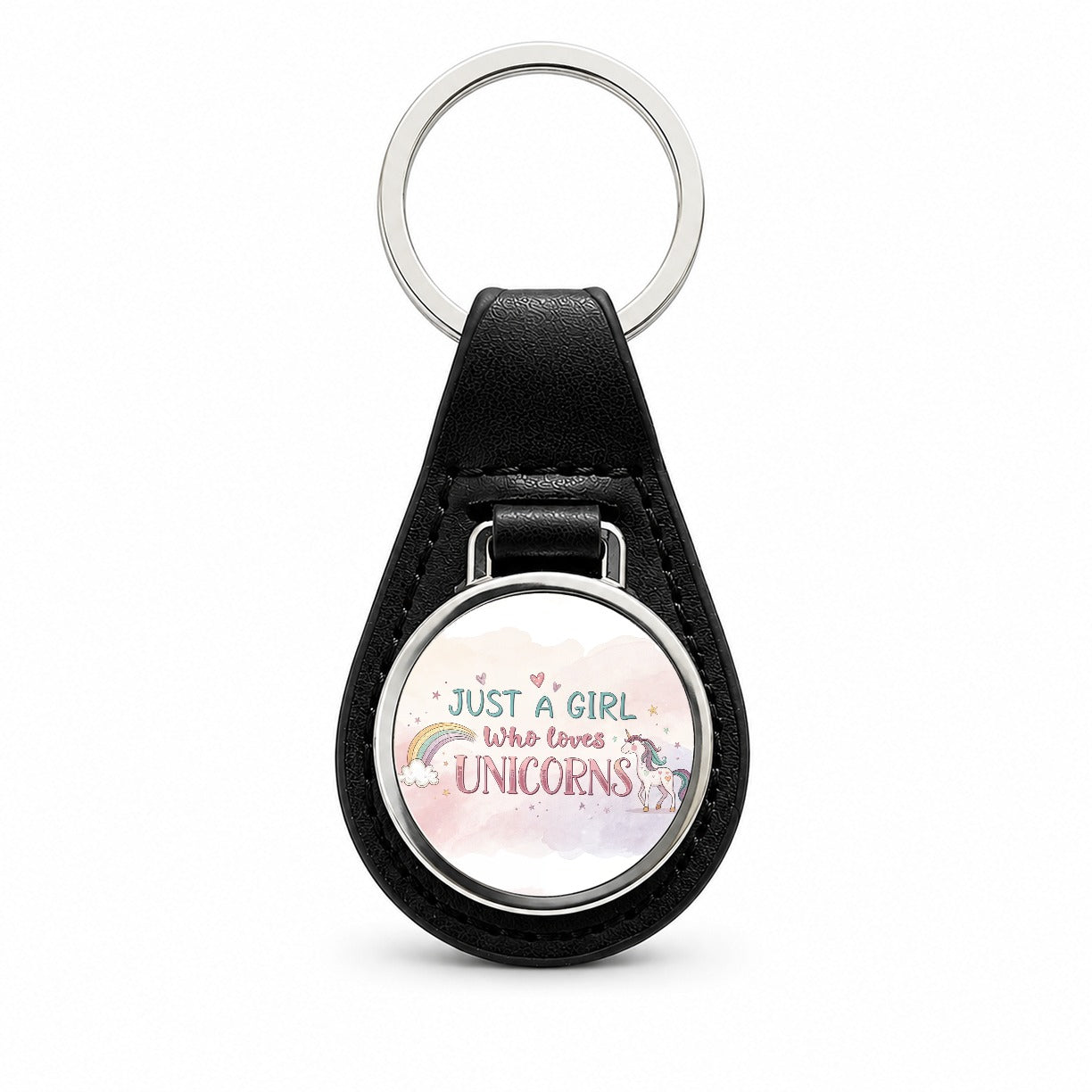 Just A Girl Who Loves Unicorns Fantasy Sweet Black Leather Metal Keychain