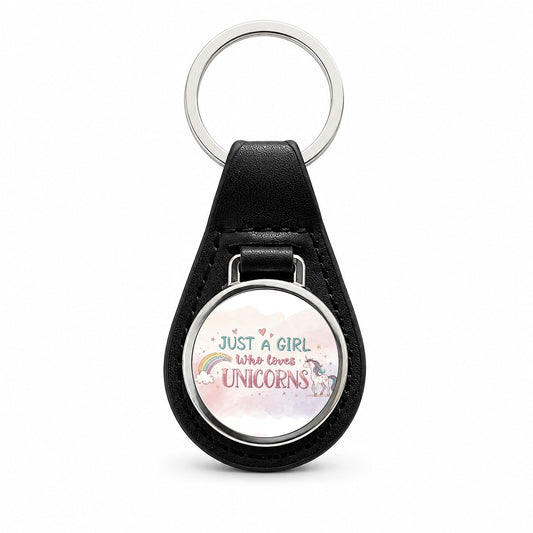 Just A Girl Who Loves Unicorns Fantasy Sweet Black Leather Metal Keychain