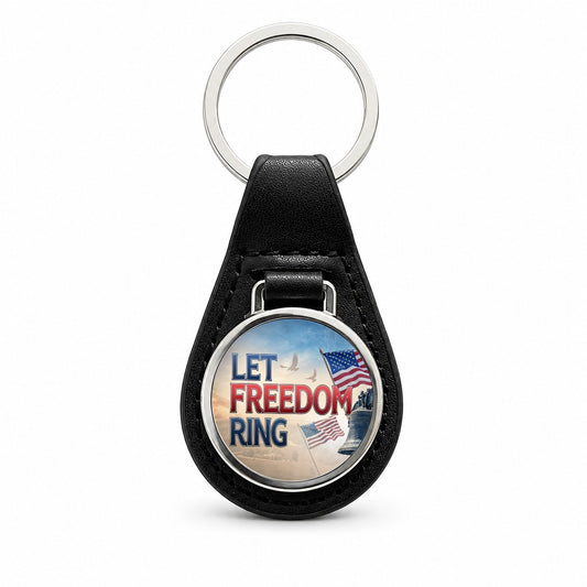 Let Freedom Ring Liberty Bell Patriotic Black Leather Metal Keychain
