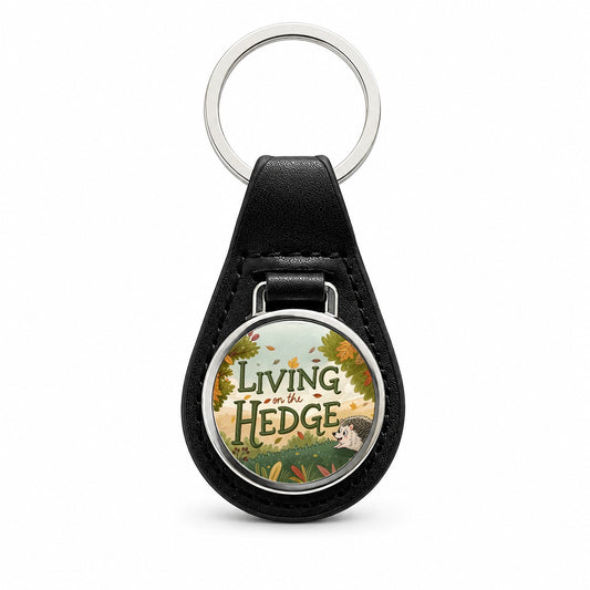 Living On The Hedge Edge Funny Hedgehog Black Leather Metal Keychain