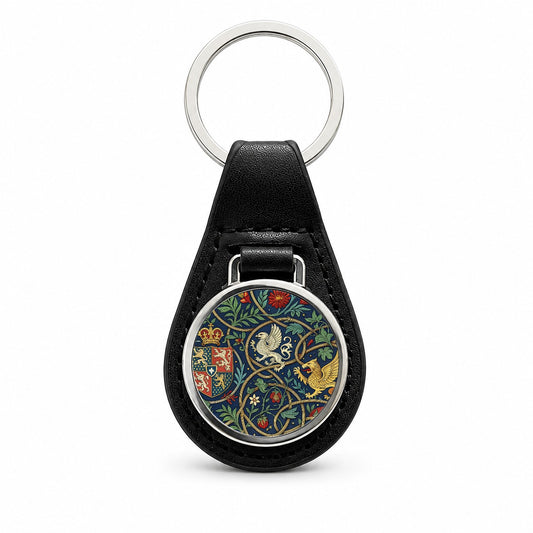 Medieval Ornamentation Griffins Shield Black Leather Metal Keychain