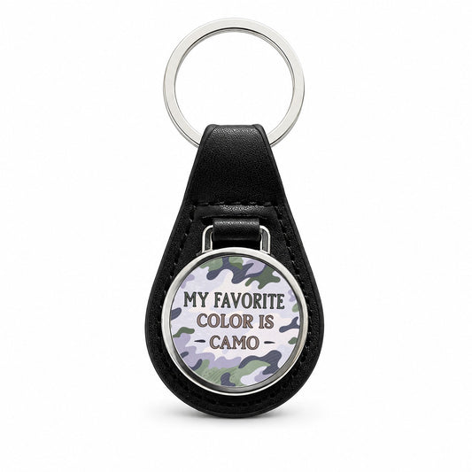 My Favorite Color Is Camo Military Camouflage Black Leather Metal Keychain