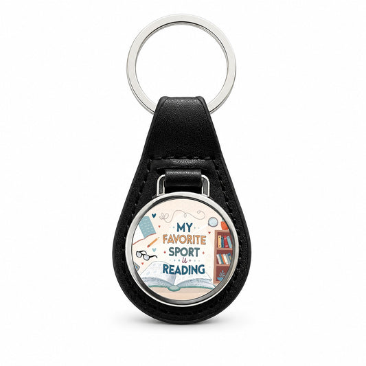 My Favorite Sport Is Reading Funny Black Leather Metal Keychain