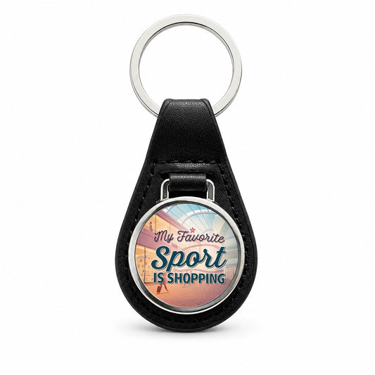 My Favorite Sport Is Shopping Black Leather Metal Keychain