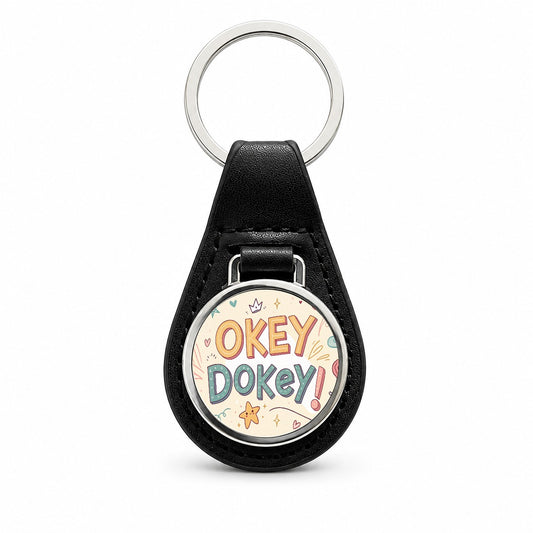 Okey Dokey Cute Black Leather Metal Keychain