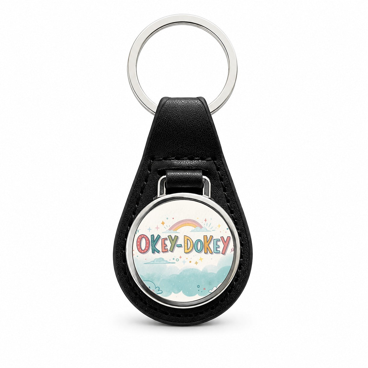 Okey Dokey Fun Colors Black Leather Metal Keychain