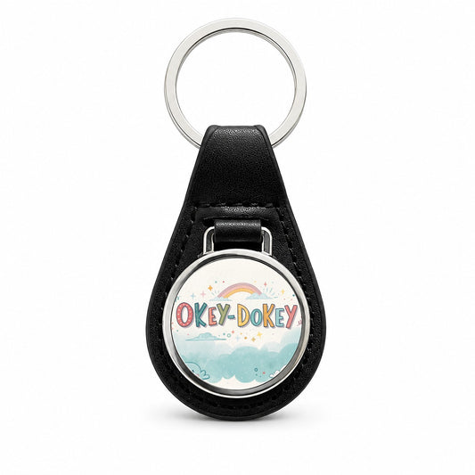 Okey Dokey Fun Colors Black Leather Metal Keychain