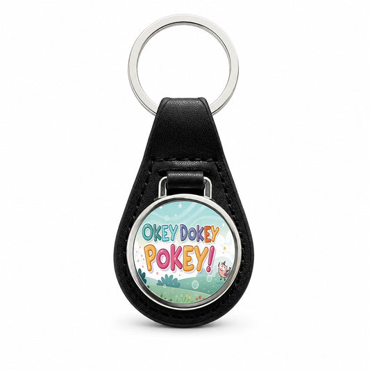 Okey Dokey Pokey Funny Black Leather Metal Keychain