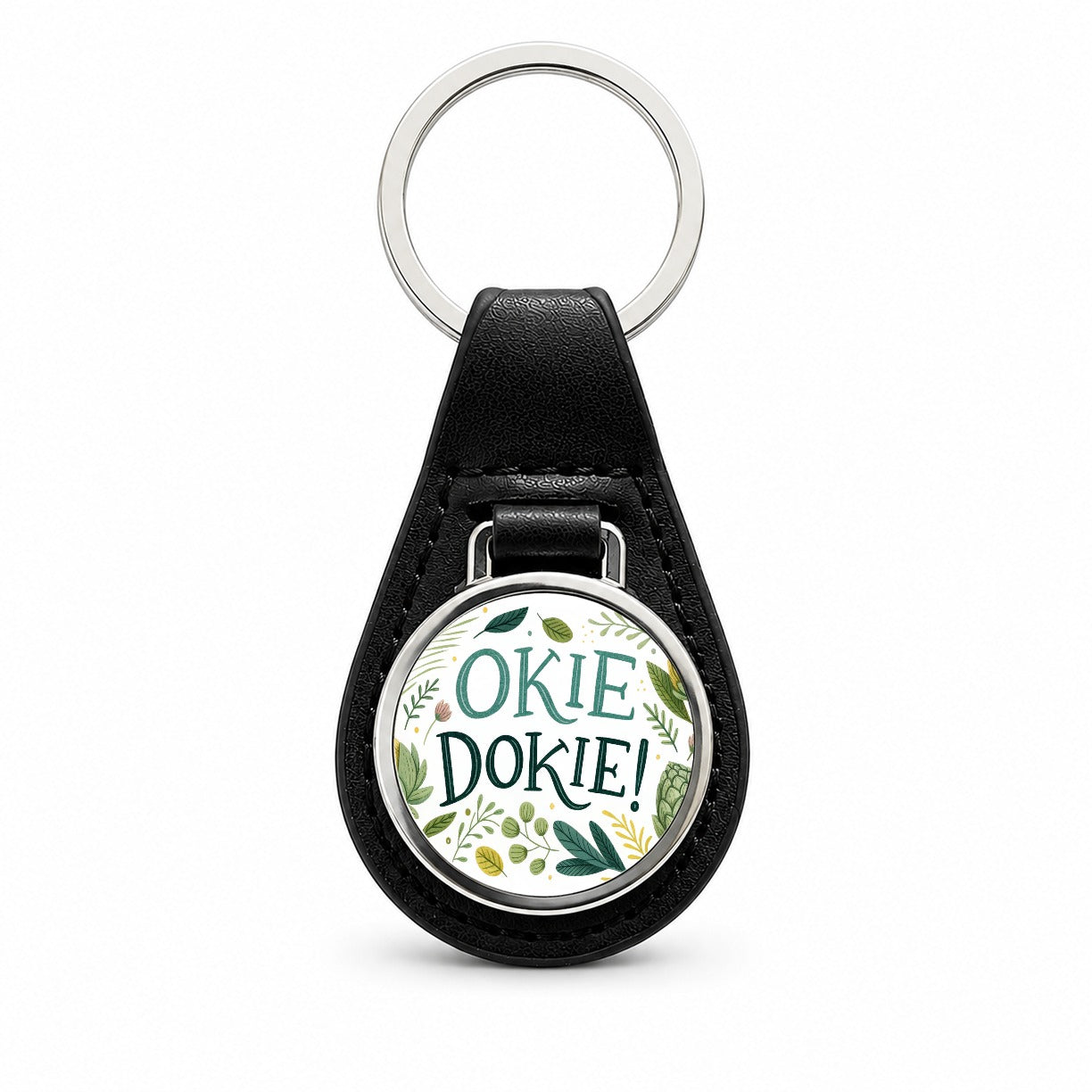 Okie Dokie Artichoke  Black Leather Metal Keychain