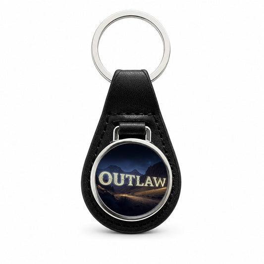 Outlaw Country Night Black Leather Metal Keychain