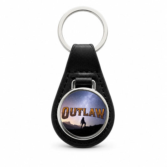 Outlaw Cowboy Desperado Black Leather Metal Keychain