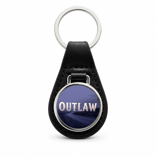 Outlaw Empty Highway Black Leather Metal Keychain