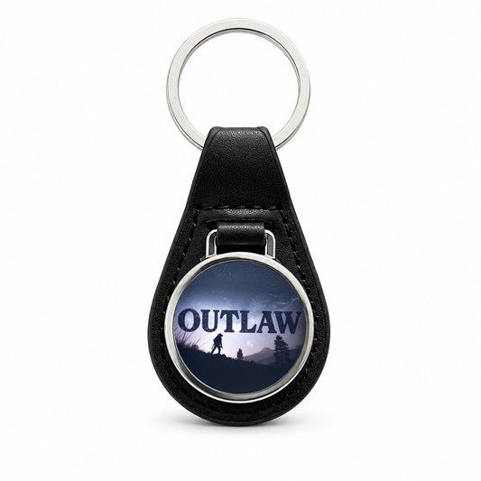 Outlaw Renegade Cowboy Black Leather Metal Keychain