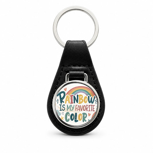 Rainbow Is My Favorite Color Funny Black Leather Metal Keychain