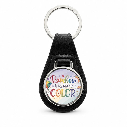 Rainbow Is My Favorite Color Gay Pride Black Leather Metal Keychain