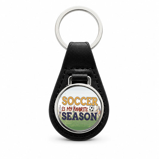 Soccer Is My Favorite Season Funny Black Leather Metal Keychain