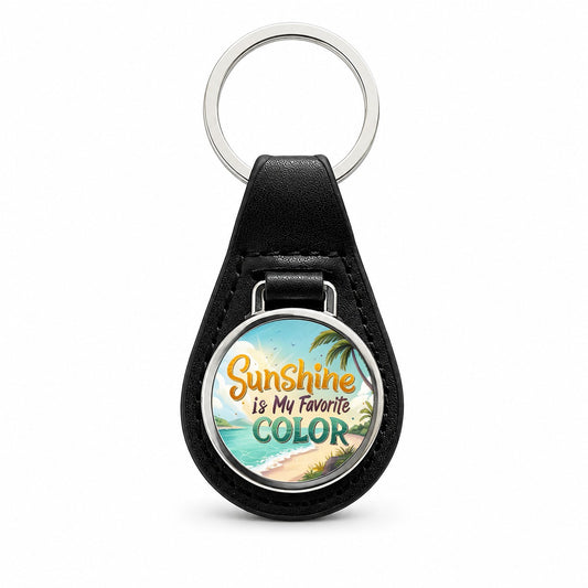 Sunshine Is My Favorite Color Funny Tropical Black Leather Metal Keychain