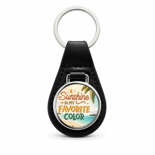 Sunshine Is My Favorite Color Tropical Beach Funny Black Leather Metal Keychain