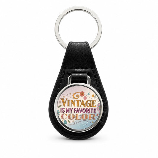 Vintage is My Favorite Color Retro Funny Black Leather Metal Keychain