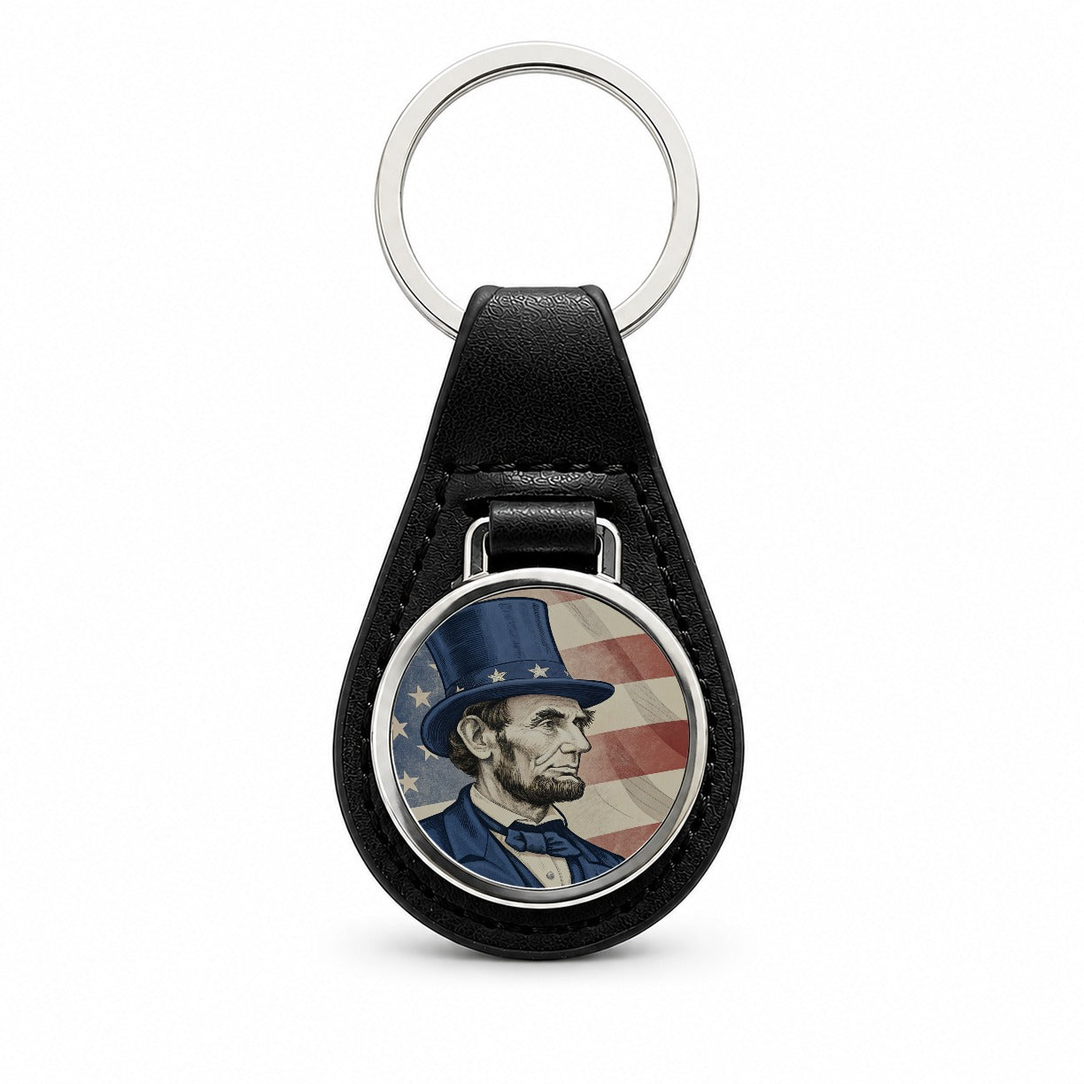Abraham Lincoln American President Patriotic Black Leather Metal Keychain