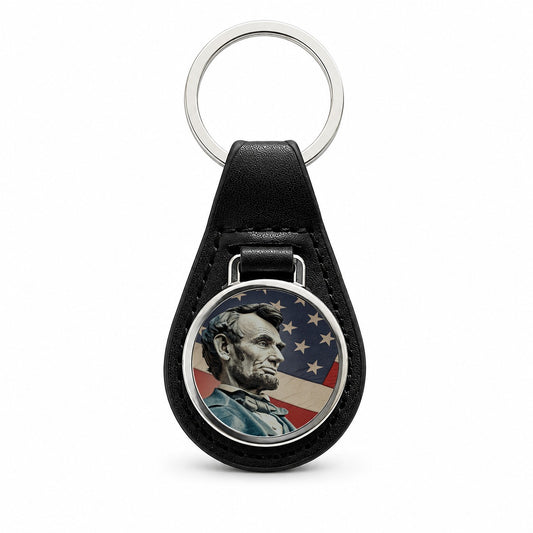 Abraham Lincoln American President Black Leather Metal Keychain