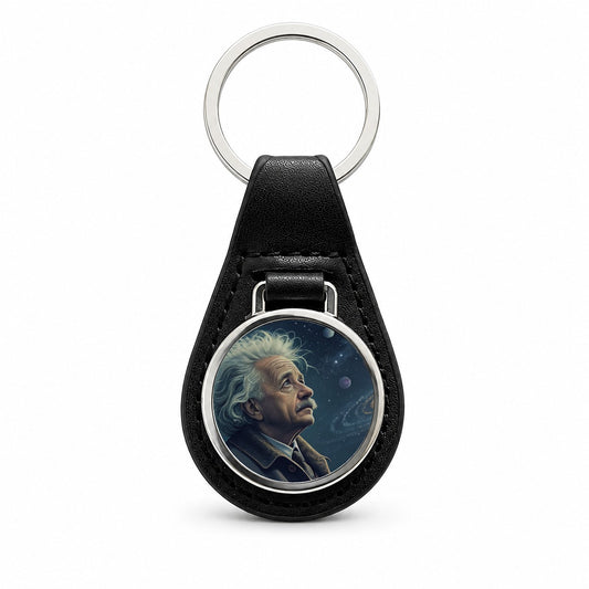 Albert Einstein Astronomy Black Leather Metal Keychain