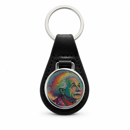 Albert Einstein Rainbow Energy Black Leather Metal Keychain