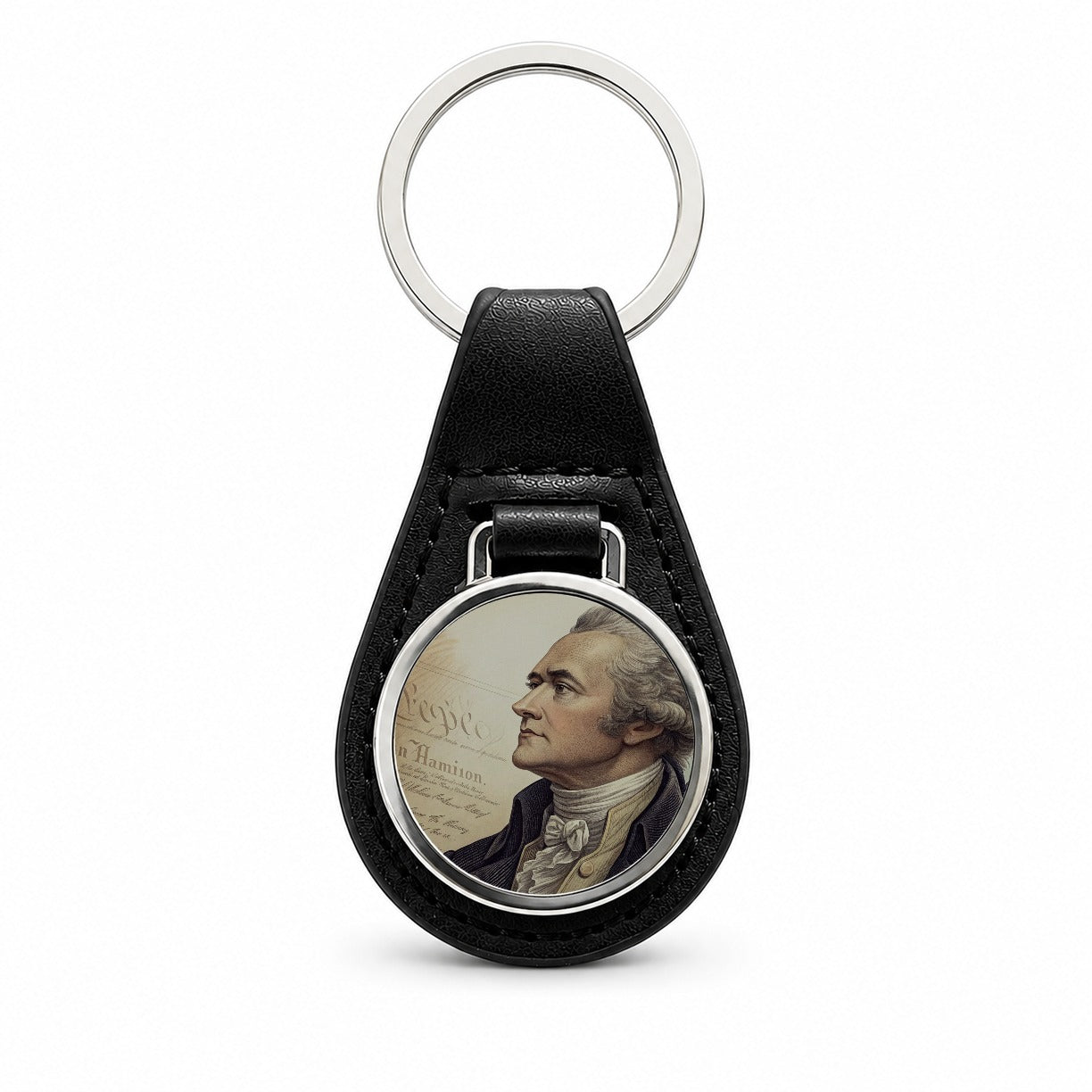 Alexander Hamilton Founding Father Black Leather Metal Keychain