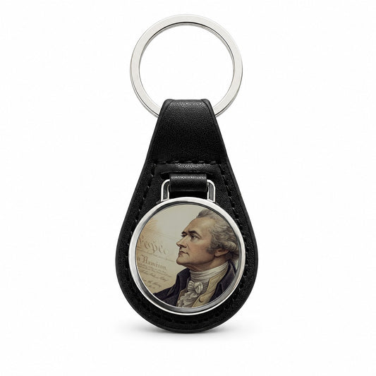 Alexander Hamilton Founding Father Black Leather Metal Keychain