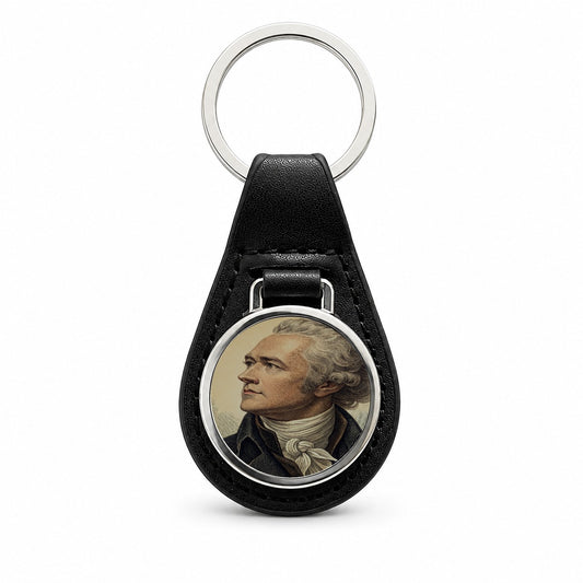 Alexander Hamilton Patriot Art Black Leather Metal Keychain
