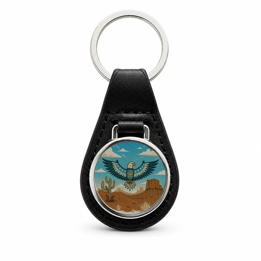 American Eagle Western Southwestern Black Leather Metal Keychain