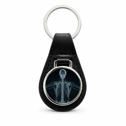 Anatomy Skeleton Xray Science Black Leather Metal Keychain