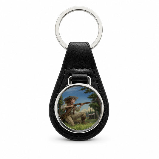 Annie Oakley Cowgirl Black Leather Metal Keychain