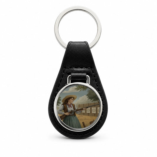 Annie Oakley Wild West Black Leather Metal Keychain