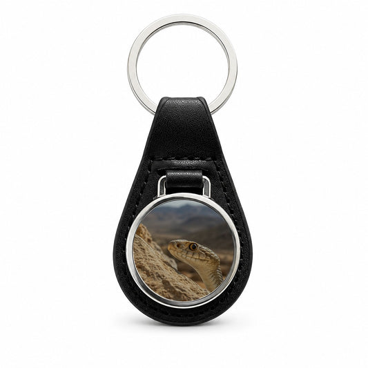 Asp Snake Wildlife Nature Black Leather Metal Keychain
