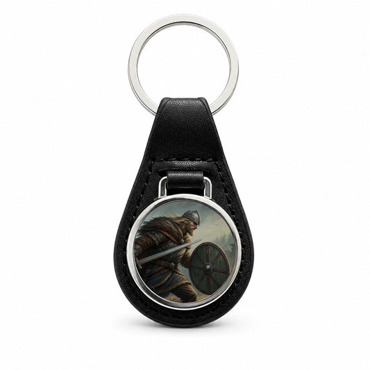 Beowulf Norse Warrior Black Leather Metal Keychain